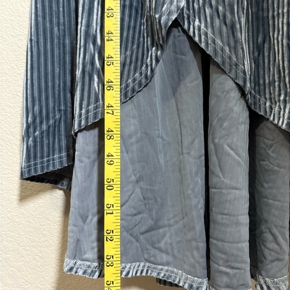 Elegant Simplee Plus, Steel Blue Ribbed Velour High Low Wrap Dress. Short Sleeve - Picture 16 of 16